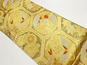 佐賀錦亀甲に鶴・蝶・草花模様織出し袋帯